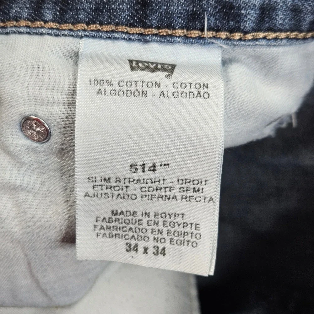 Y2K Levi's 514 Slim Straight Jeans Mens 34x34 Blue Denim Cotton Casual Classic